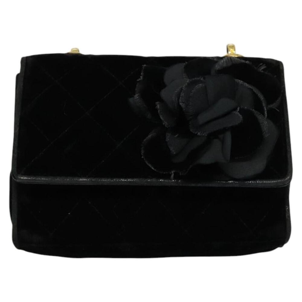Chanel Matelasse Camellia Chain Shoulder Bag Velor Black